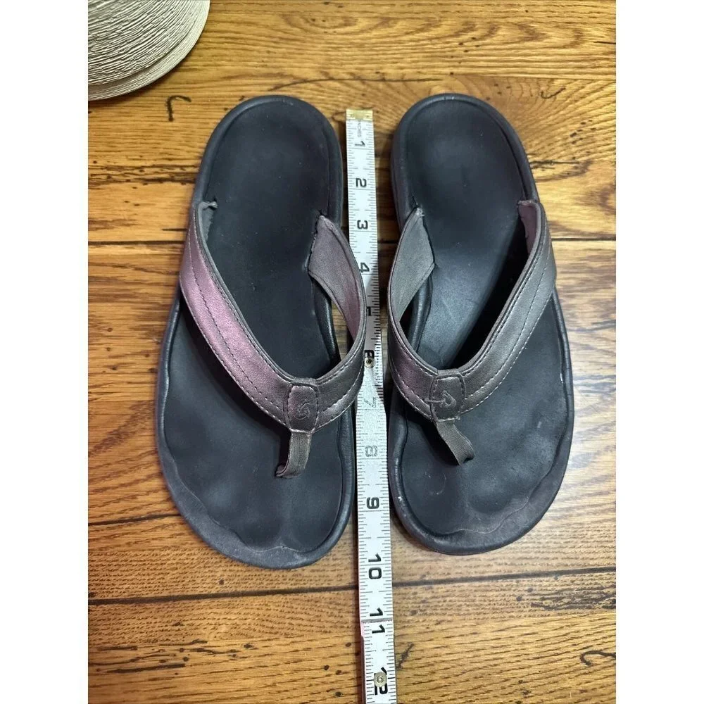 Olukai Size 6.5 M Silver Flip Flop Leather Men Shoes